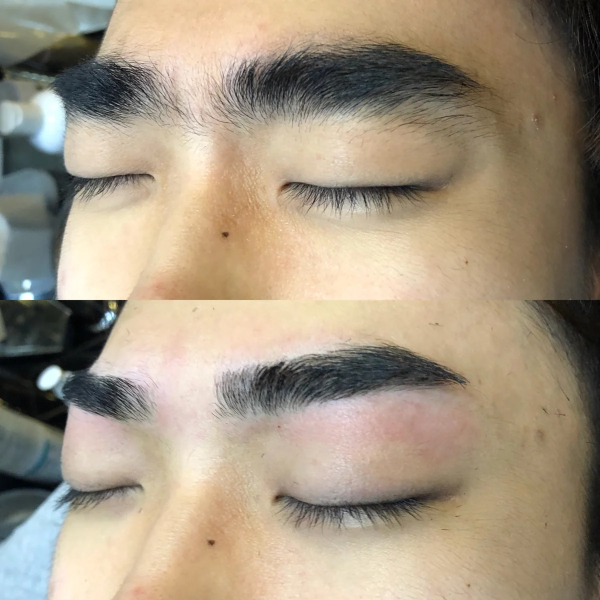 男士修眉前後對比:上圖修眉前,下圖修眉後
