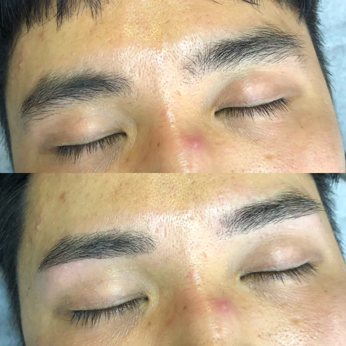 男士修眉前後對比:上圖修眉前,下圖修眉後
